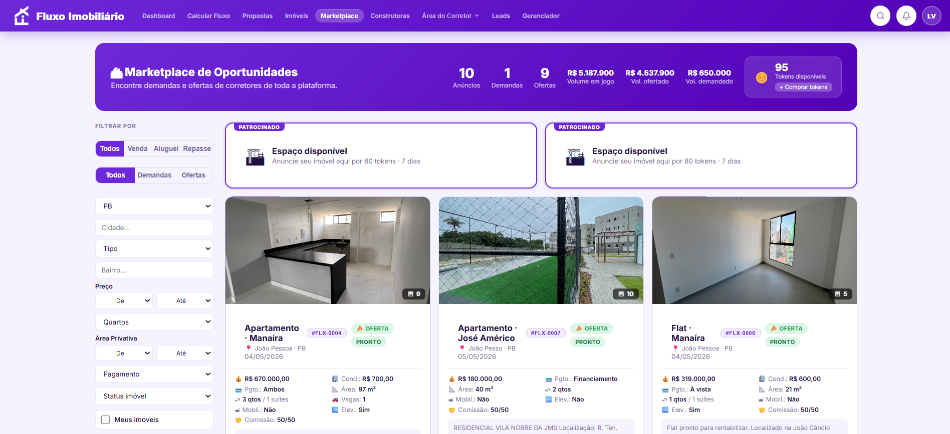 Marketplace de oportunidades entre corretores